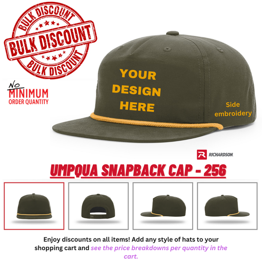 256 Umpqua Rope Hats, Custom Embroidery Hats, Five-panel Flat Bill Hats, Snapback Hats, Personalized Richardson Umpqua Hats