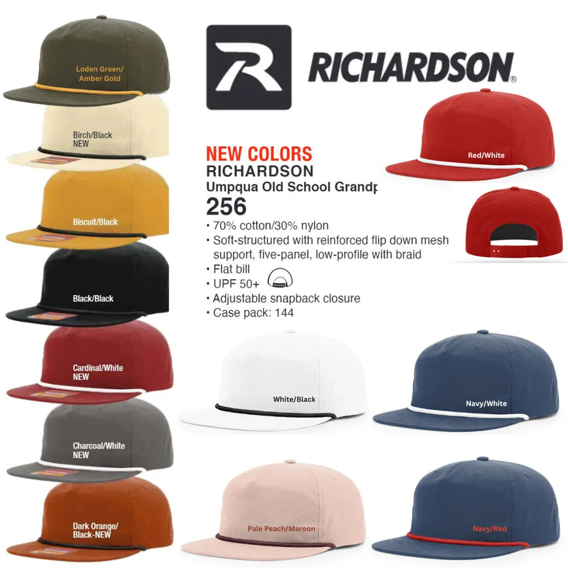 256 Umpqua Rope Hats, Custom Embroidery Hats, Five-panel Flat Bill Hats, Snapback Hats, Personalized Richardson Umpqua Hats