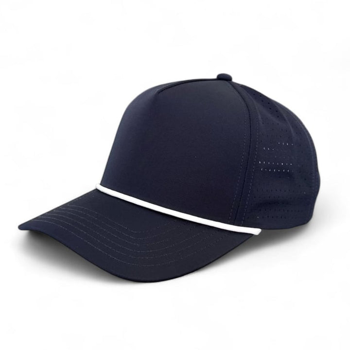 PNL50R – Kati Performance Laser Cut 5-panel with Rope — Navy with White rope, front view